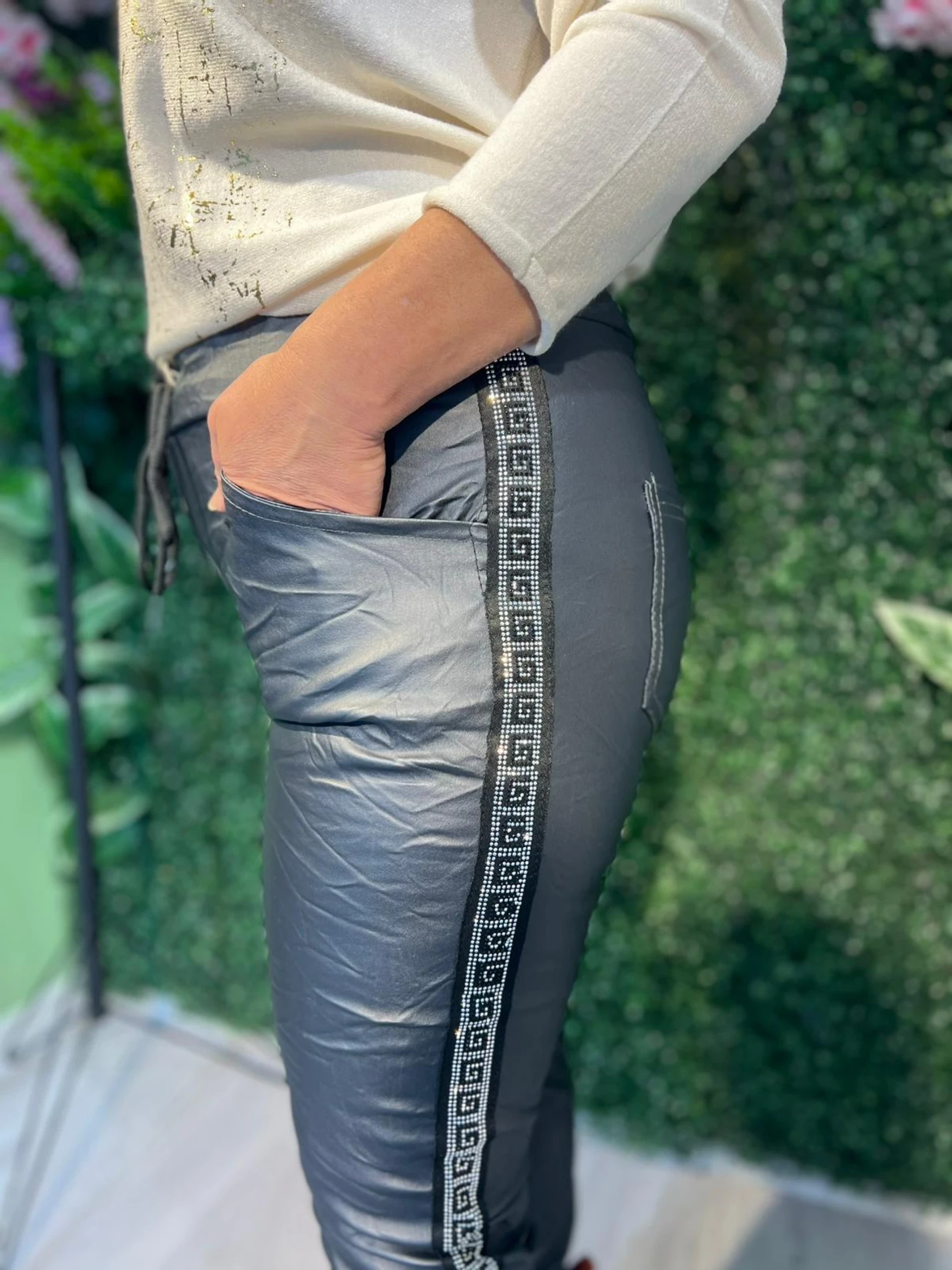 İtaly Deri Yanları Taşlı Pantalon 67474