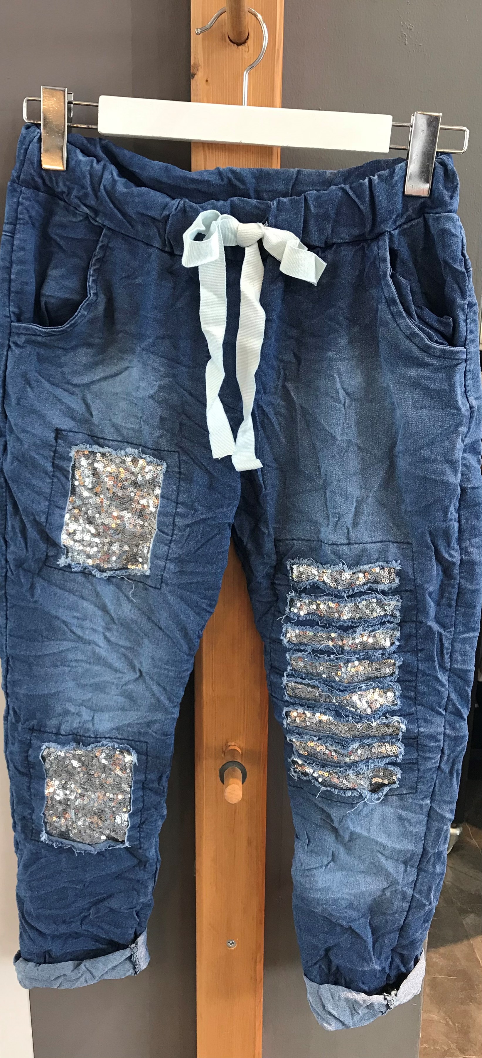 İtaly Kot Şeritli Pul Payetli Pantalon