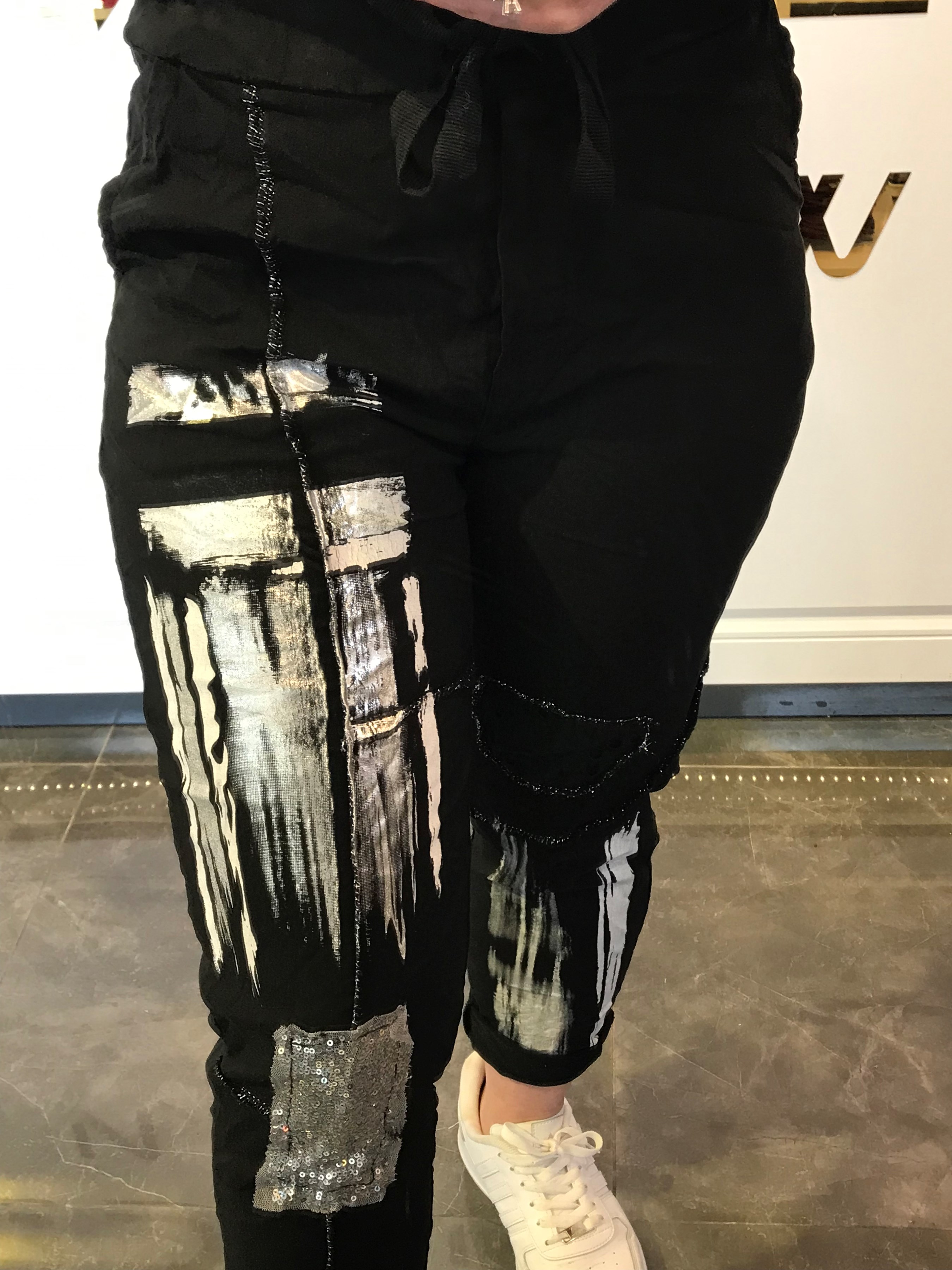 İthal  Varaklı Pul Payet Pantalon