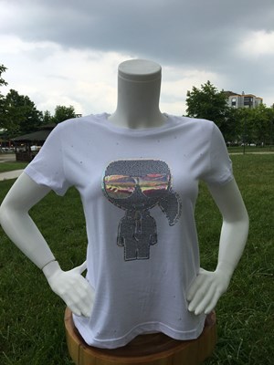 Karl Taşlı Beyaz T-shirt