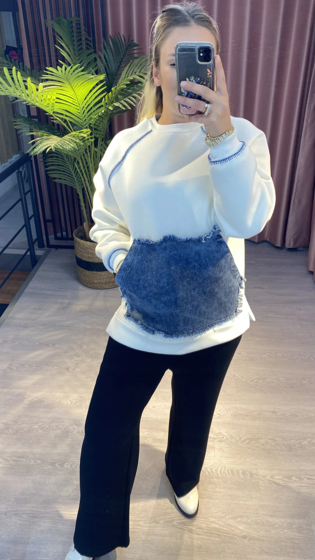 Kot Detaylı İçi Şardonlu Sweatshirt