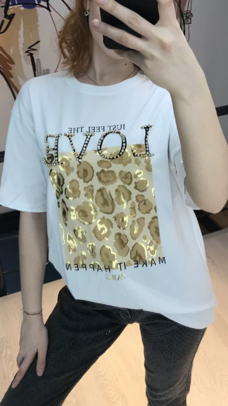 Zebralı Love Taşlı T-shirt